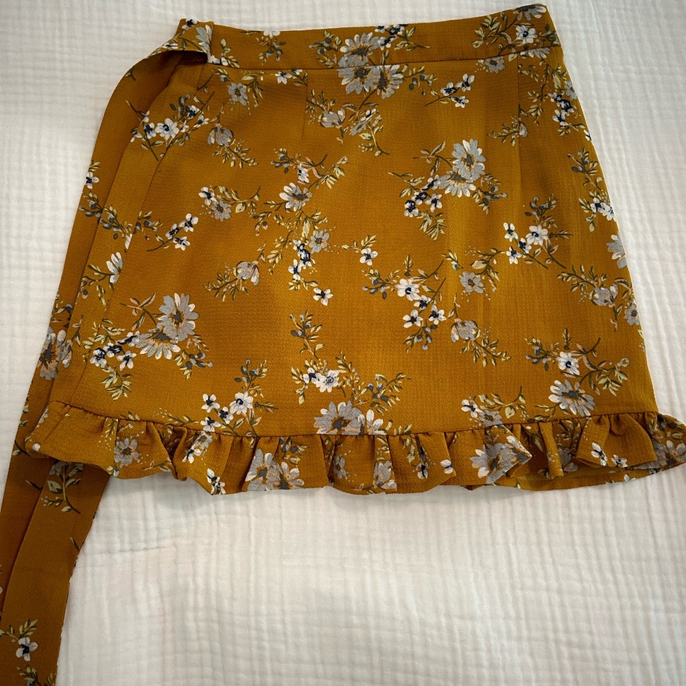 Floral Mustard Skirt with Ruffle Hem